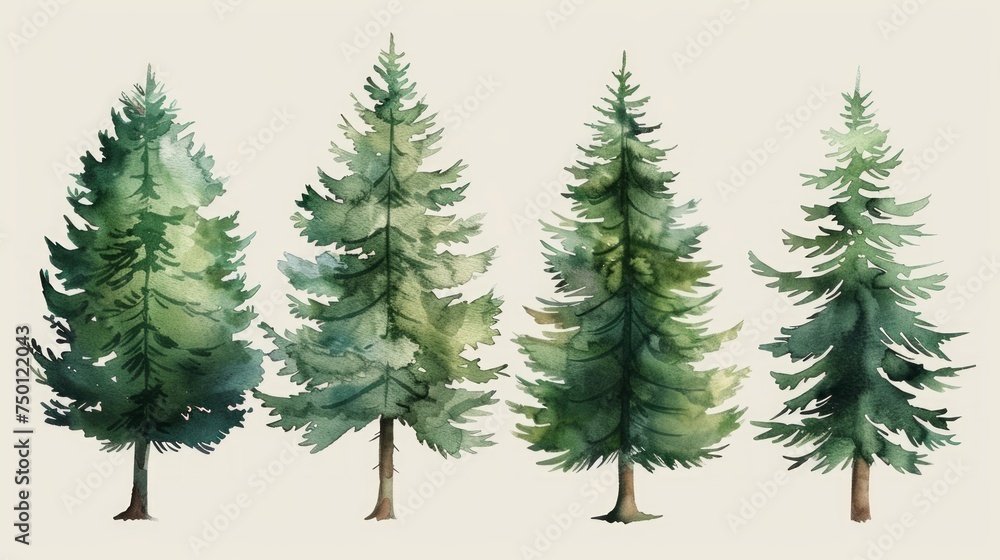 Obraz premium Tranquil Green Pine Forest with Fir Trees Silhouette Generative AI