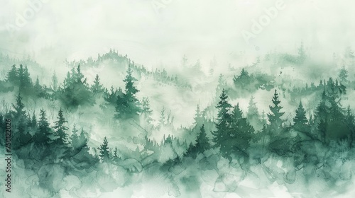 Frosty Winter Taiga  A Foggy Forest Hill Landscape Generative AI