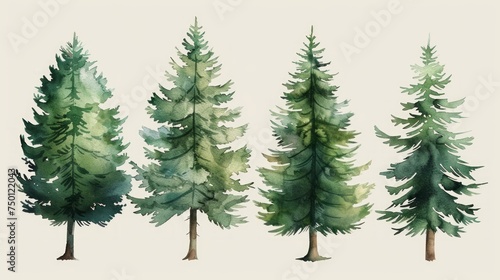 Tranquil Green Pine Forest with Fir Trees Silhouette Generative AI