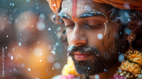 Portrait of Hindu Deity Brahma with Selective Focus Generative AI photo