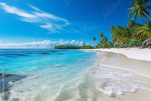 Summer holiday vacation and sunny tropical beach with island sea in sky background