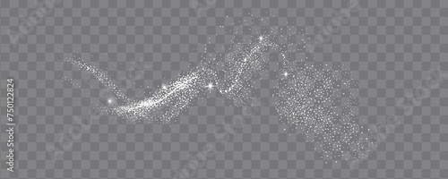 Glittering stars with golden shimmering swirls, shiny glitter design. Magical motion, sparkling lines on a black background.