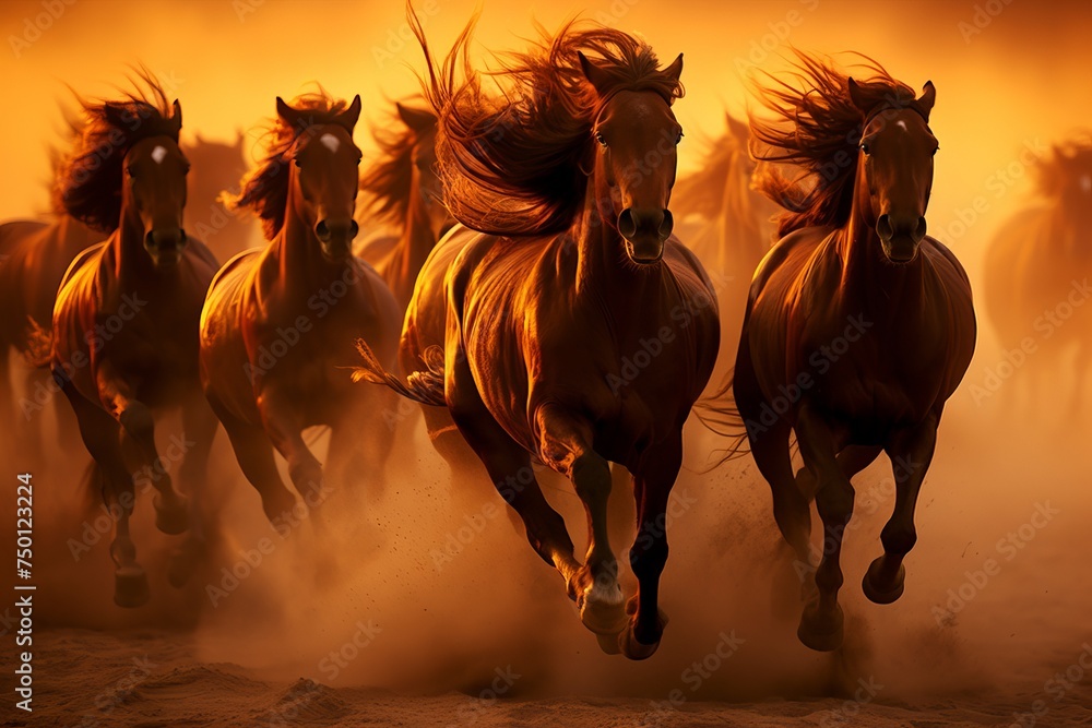 Stunning image. majestic herd of horses galloping gracefully across a vibrant and lively field Stunning image. majestic herd of horses galloping gracefully across a vibrant and lively field