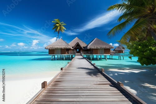 Summer holiday vacation and Maldives island sea beach sky background with travel concept © pixeness