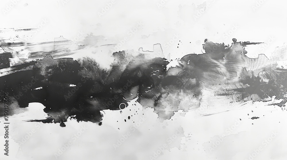 Obraz premium Monochrome Watercolor and Ink Texture on White Paper Generative AI