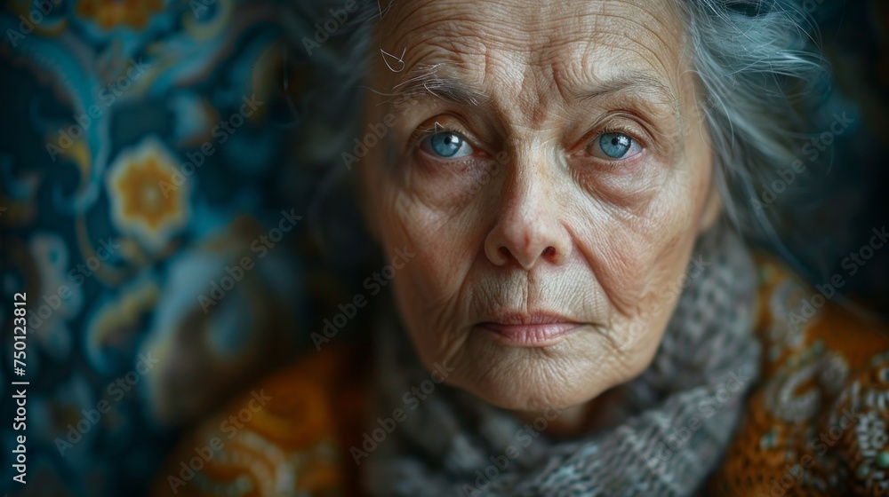 Elderly Housewife in Sharply Focused Portrait Against Blurred Home Exterior Generative AI