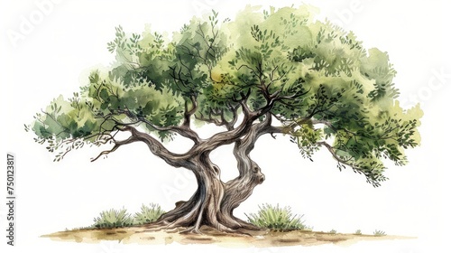 Evergreen Olive Tree Watercolor Illustration Generative AI
