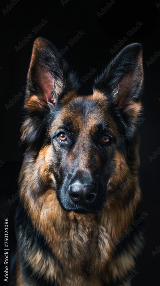 a german sheperd dog portrait looking direct in camera with low-light a german sheperd dog portrait looking direct in camera with low-light
