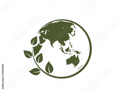 earth day illustration. eco globe icon. eastern hemisphere of the planet earth. Asia, Far East and Australia