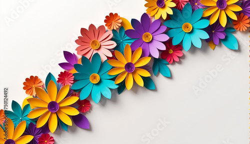 Copy Space text papercraft abstract floral background, Multicolor Flower Card Template © anjana