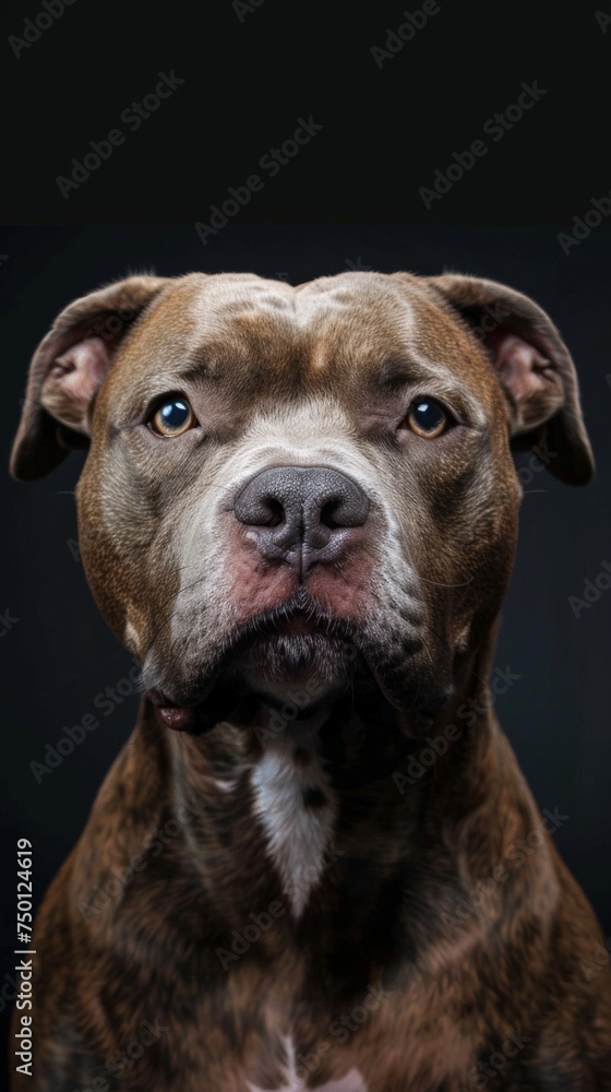 a pit-bull dog close-up portrait looking direct in camera 