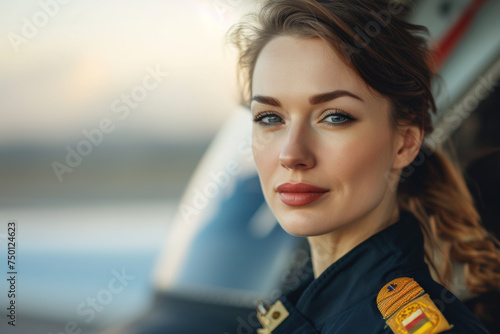 beautiful female civil aviation pilot in a captain's jacket --ar 3:2 --v 6 Job ID: 16066e88-a7ba-4b8e-ab91-c7fae85e3a42
