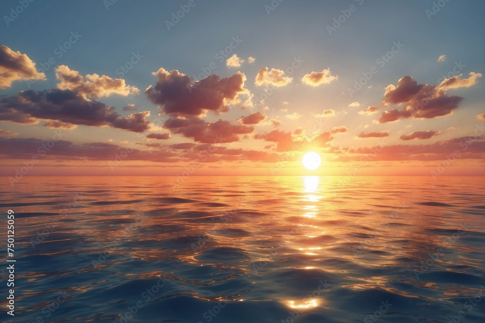 Sunset over the endless ocean with reflection