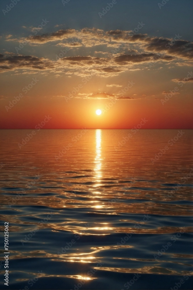 Fototapeta premium Sunset over the endless ocean with reflection