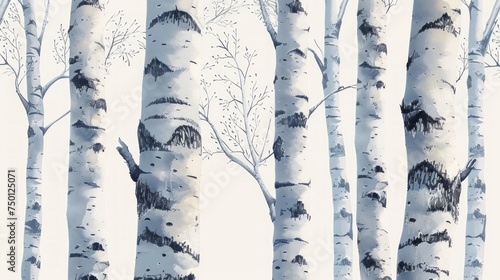 Silver Birch Illustrated Nature Background Generative AI