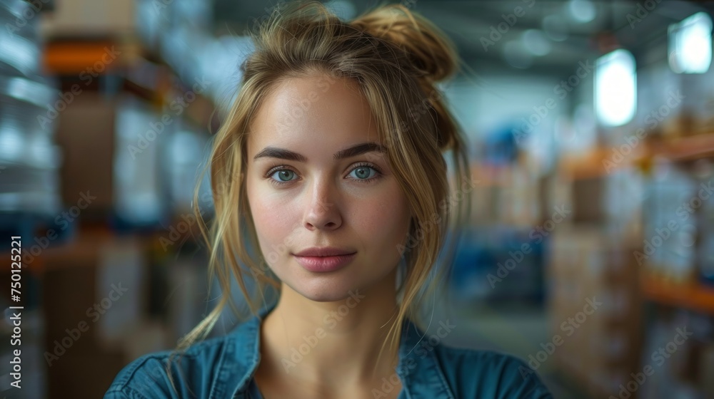 Woman Storekeeper in Warehouse Portrait Generative AI