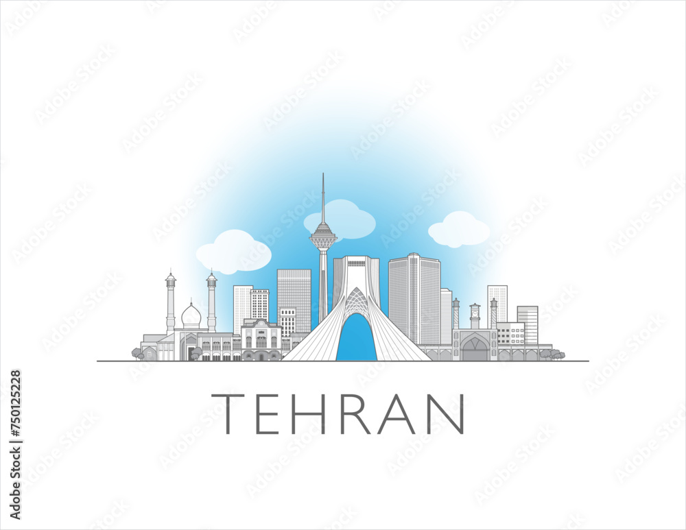 Tehran skyline cityscape line art style vector illustration