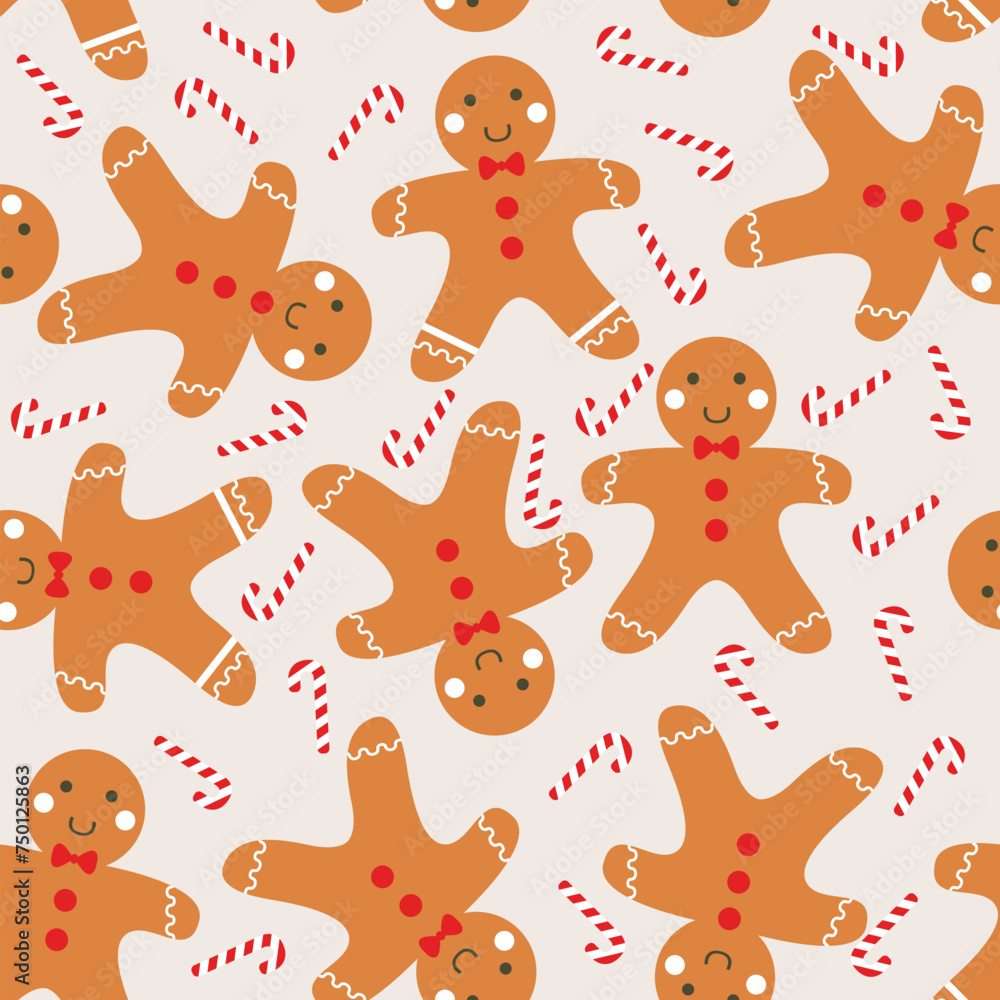 Obraz premium Christmas seamless pattern bread man. Vector illustration.