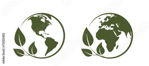 eco world icons. western and eastern hemispheres of the earth. isolated vector images
