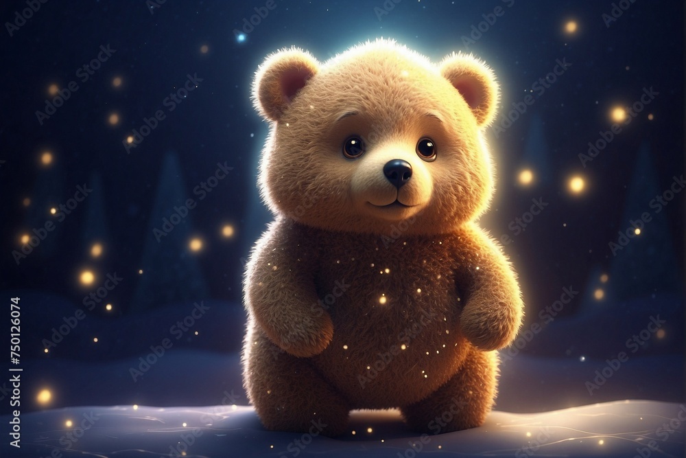 Little Cute Bear Cub Standing in the Dark