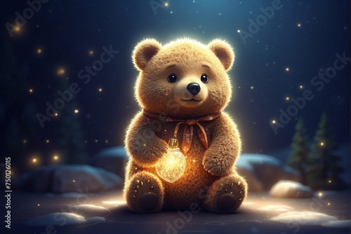 Little Cute Bear Cub Standing in the Dark