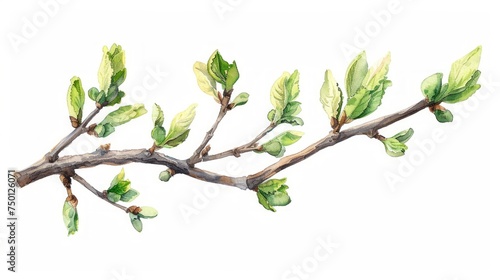 Close-up Watercolor Illustration of a Garden Tree Element with Green Buds Generative AI