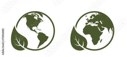 eco world icons. western and eastern hemispheres of the earth. eco friendly and sustainable ecosystem illustrations photo