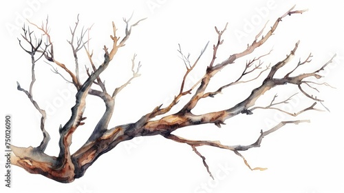 Hand Drawn Watercolor Illustration of a Dry Branch from a Big Tree Generative AI
