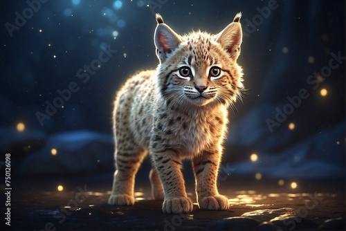 Small Cute Lynx Standing in the Dark
