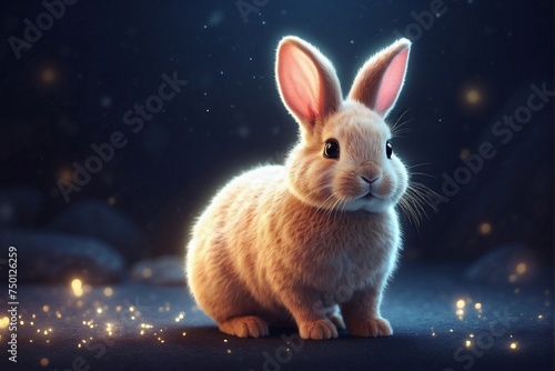 Little Cute Bunny Standing in the Dark