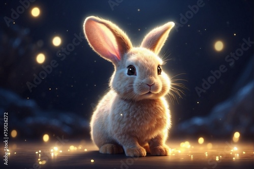 Little Cute Bunny Standing in the Dark © alexx_60