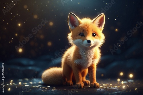 Small Cute Fox Cub Standing in the Dark © alexx_60