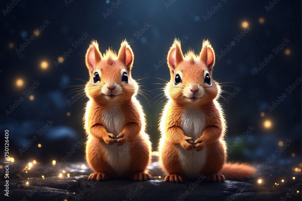 Small Cute Squirrel Cub Standing in the Dark Small Cute Squirrel Cub Standing in the Dark