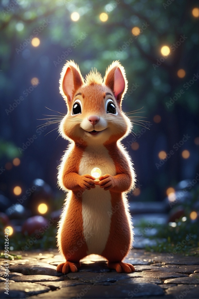 Small Cute Squirrel Cub Standing in the Dark Small Cute Squirrel Cub Standing in the Dark