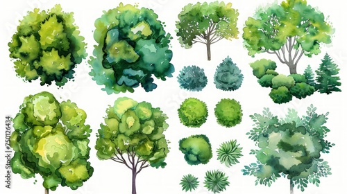 Top View Watercolor Illustration of Green Landscape Design Generative AI