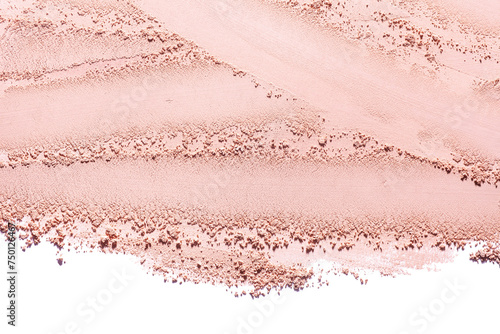 Pressed powder or blusher nude beige textured background isolated on white