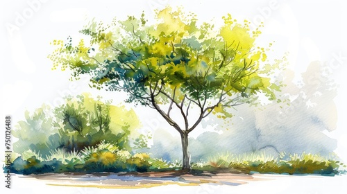 Watercolor Illustration of Architectural Tree for Landscape Design Generative AI