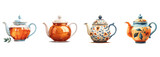 Tea pot, beverage service, tea time clipart vector illustration set