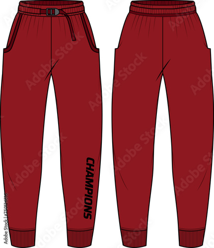 Tapered Jogger bottom Pants design flat sketch vector illustration, Track pants concept with front and back view, Sweatpants for running, jogging, fitness, and active wear pants design.