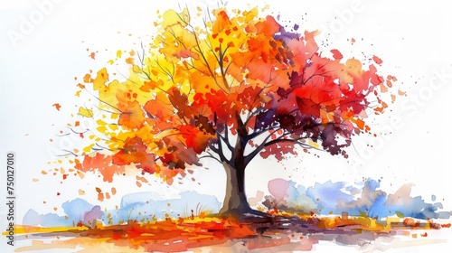 Watercolor Autumn Tree in Vibrant Colors Generative AI