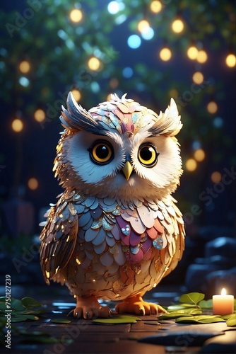 Magical Owl with a Glowing Golden Aura in the Dark Silence © alexx_60