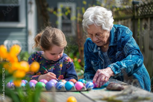 A Heartwarming Easter Moment: A Young Grandchild Patiently Teaching Their Grandparent the Art of Dyeing Easter Eggs Together