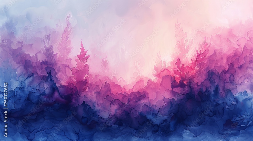 Ethereal Botanical Dream Watercolor Landscape with Rough Texture Generative AI