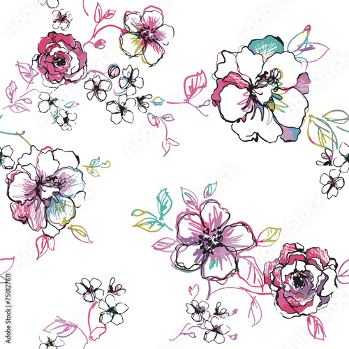 Print, flower, floral, pattern, vector, design, seamless, pink, illustration, nature, decoration, flowers, 