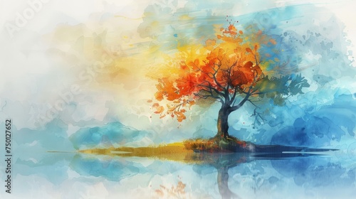 Artistic Watercolor Tree Painting Generative AI