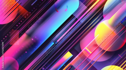 Abstract retro-futuristic poster featuring iridescent neon colors