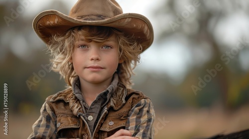 Young Cowboy Portrait at Farm with Clear Sky Generative AI
