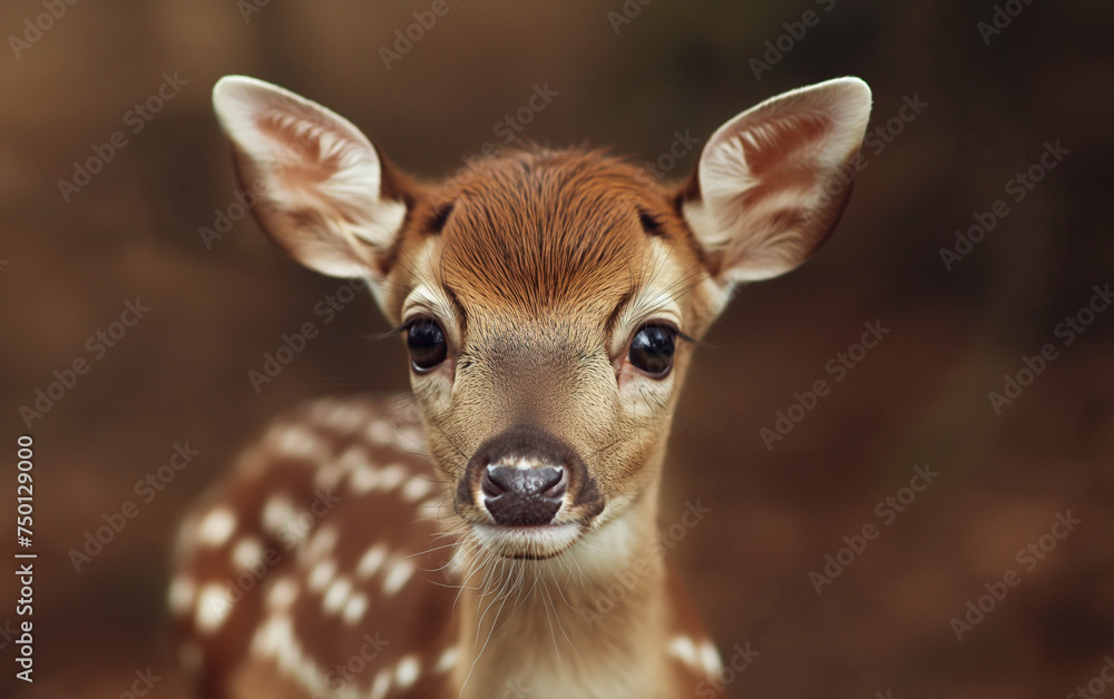 Cute baby deer face close up. Generative AI Cute baby deer face close up. Generative AI
