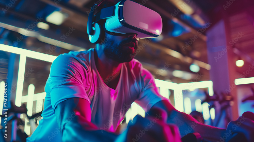 Cyclist Using VR Headset for Virtual Biking Experience Cyclist Using VR Headset for Virtual Biking Experience