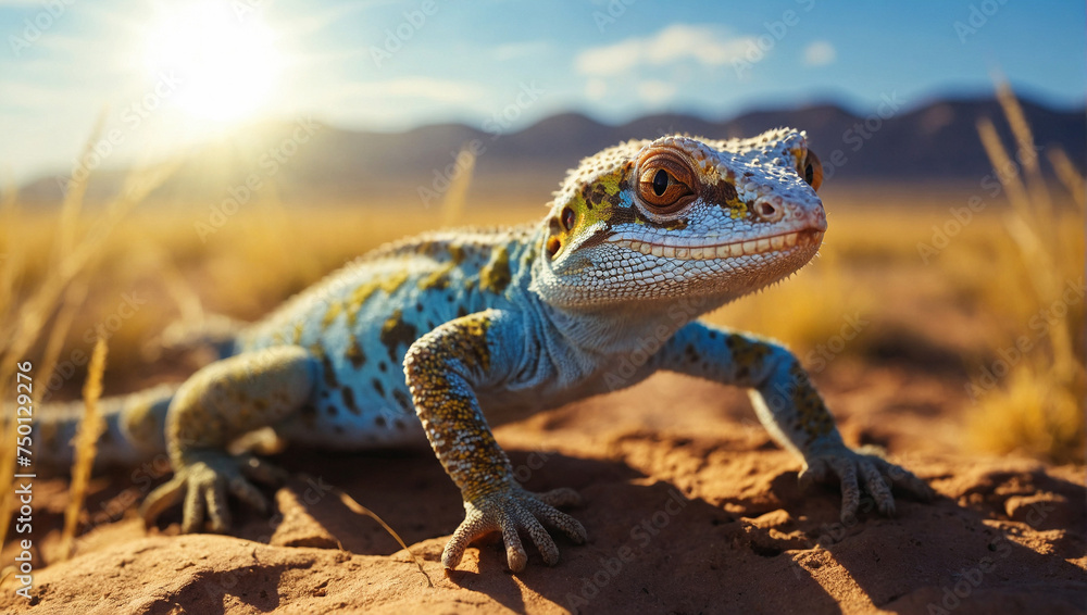 Gecko in afrikanischer Steppenlandschaft Gecko in afrikanischer Steppenlandschaft